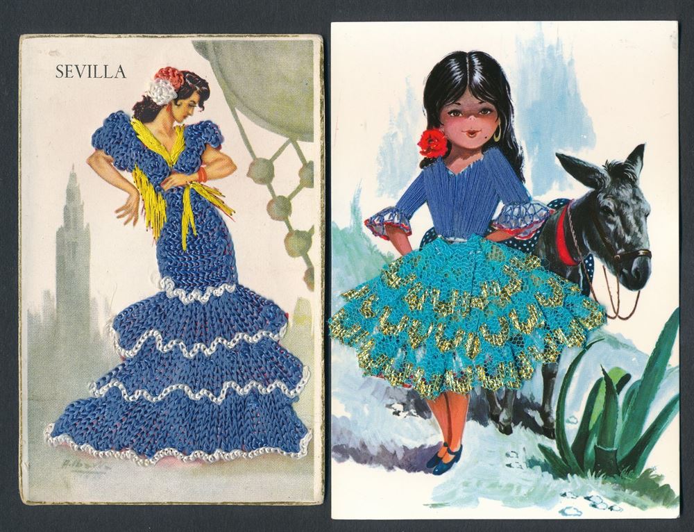 1954 + 2007 Kjoler i stof 2 stk Postkort Brugt m